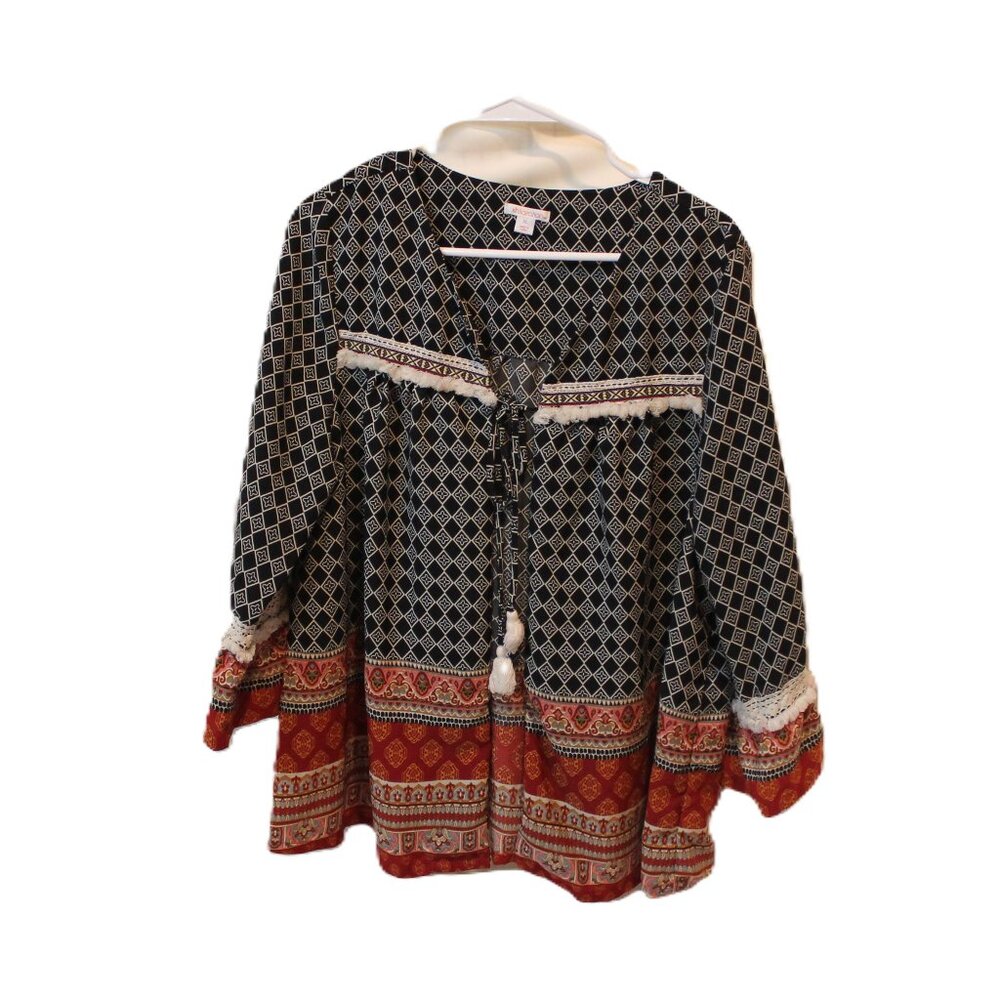 Xhilaration Patterned Tie Blouse